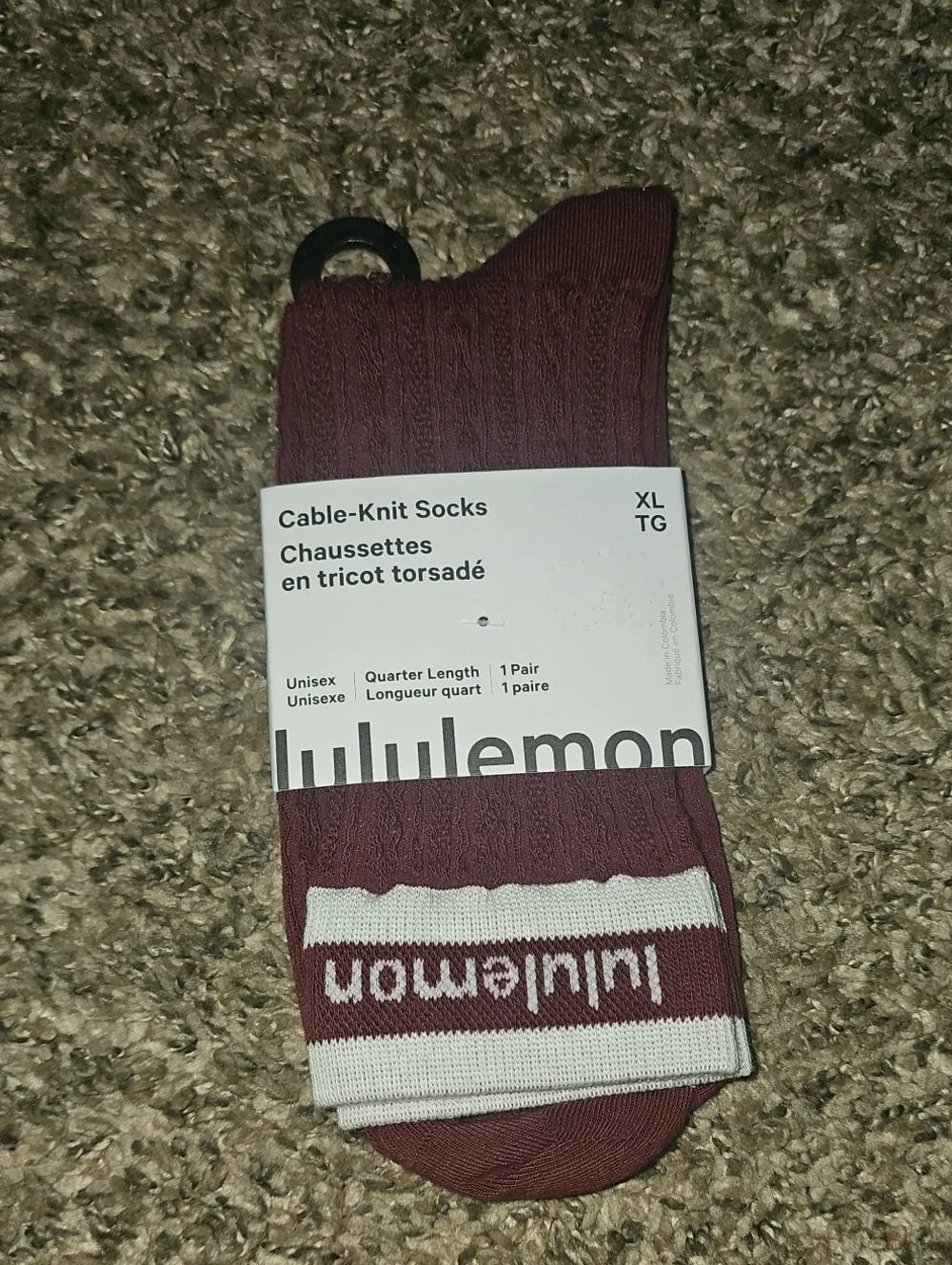 Lululemon Nwts Cable-Knit Socks. Size Xlarge, Quarter Length! BBAY/CABA